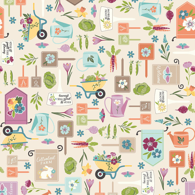 Kimberbell Cottontail Farm Cream Fabric From Maywood Studio