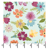 Kimberbell Cottontail Farm Floral With Mini Check Aqua Fabric From Maywood Studio