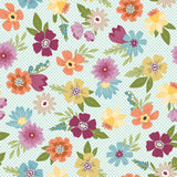 Kimberbell Cottontail Farm Floral With Mini Check Aqua Fabric From Maywood Studio
