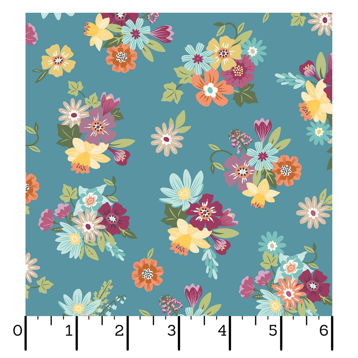 Kimberbell Cottontail Farm Farm Flower Bouquets Dark Teal Fabric From Maywood Studio