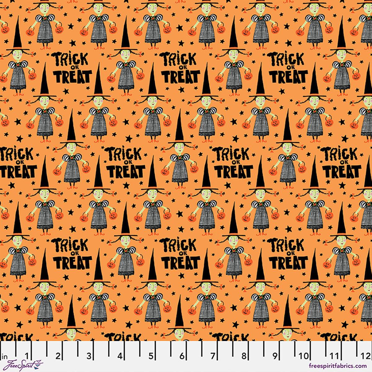 Party at the Haunted Mansion Trick-Or-Treater Orange Fabric From Mary Engelbreit