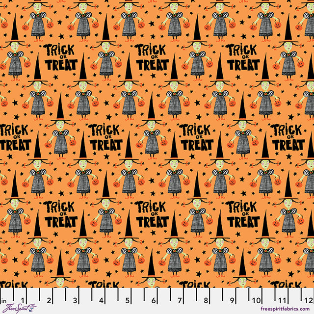 Party at the Haunted Mansion Trick-Or-Treater Orange Fabric From Mary Engelbreit