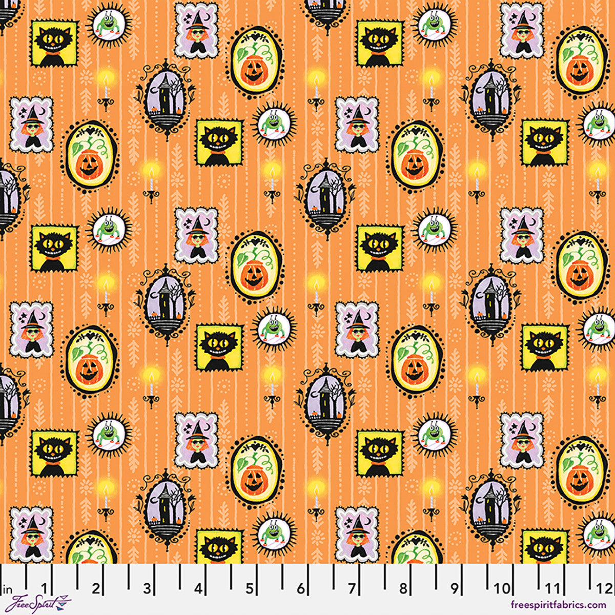 Party at the Haunted Mansion Haunted Gallery Orange Fabric From Mary Engelbreit