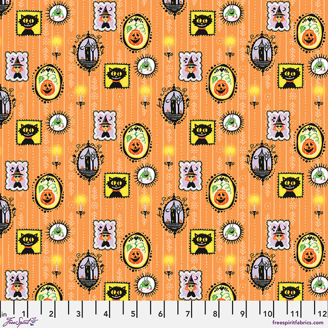 Party at the Haunted Mansion Haunted Gallery Orange Fabric From Mary Engelbreit