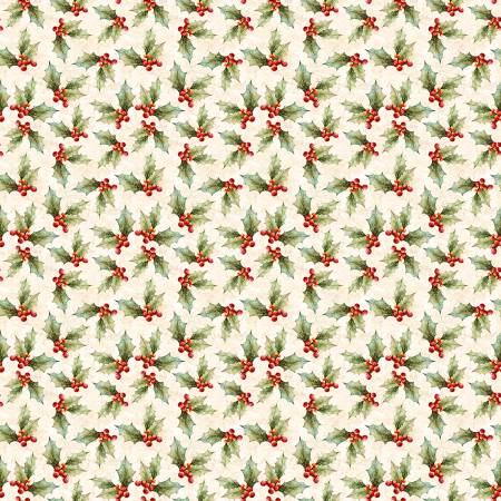 Poinsettia Radiance fabric - Holly Toss Cream print