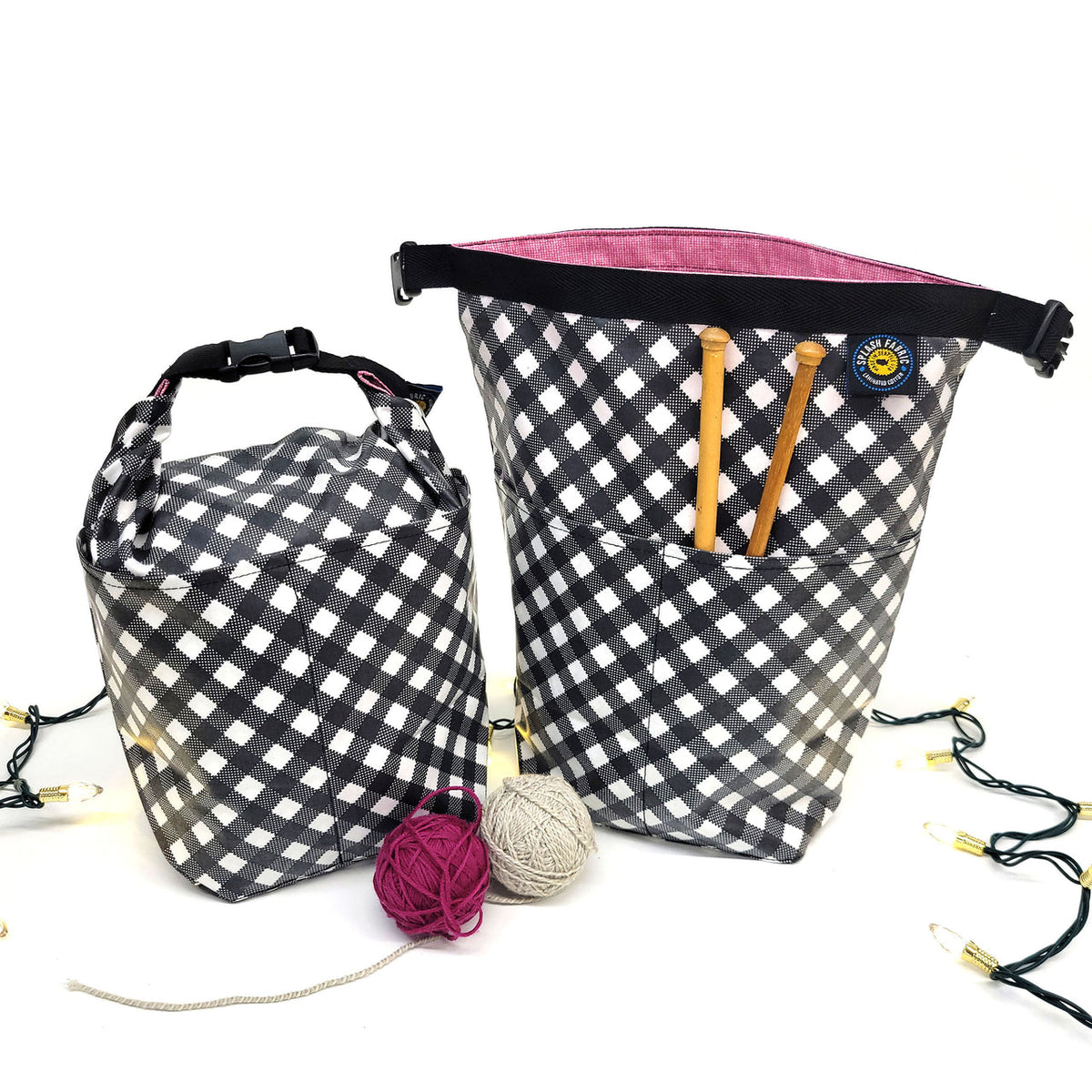 Splash Laminate Cotton Roll Up Bag Black Gingham